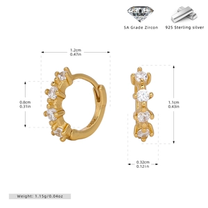Detailed dimensions of 925 sterling silver hoop earrings with clear cubic zirconia stones