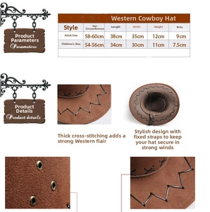 Tabella taglie dettagliata per cappelli da cowboy per adulti e bambini con cinturino regolabile