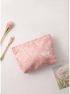 Pink Bubble Texture Makeup Bag Large Capacity Canvas Cosmetic Travel Organizer Portable Zipper Storage Pouch For Women