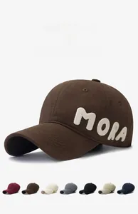 Detail of MORA 3D embroidery on baseball cap with a variety of color options