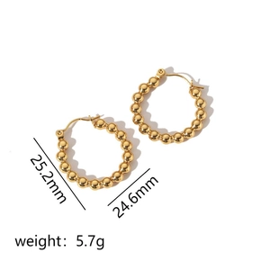 18K gold plated stainless steel geometric beaded hoop earrings for women, 25mm size