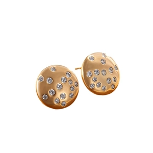 Chic gold plated round stud earrings with sparkling cubic zirconia in geometric design