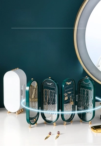 Detail view of foldable screen jewelry organizer with multi-layer necklace hooks