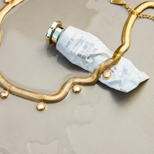 18K gold plated stainless steel snake chain necklace with five round zircon pendants