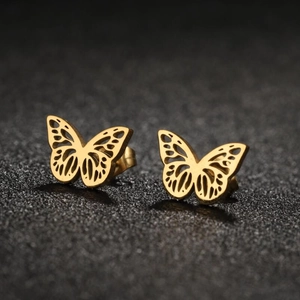 Elegant hollow butterfly stud earrings for women made of polished golden stainless steel