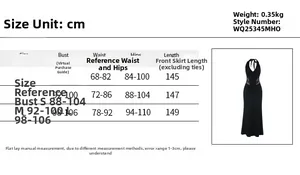 Detailed size chart with measurements for the lace halter V-neck formal dress