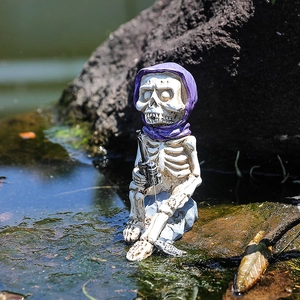 Figura de esqueleto pescador de resina para decoración de jardín y acuario en Halloween