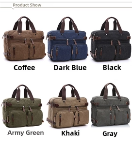 Detailed grid showing six versatile canvas laptop bags in vintage assorted colors