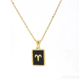 Collier en acier inoxydable doré 18K avec pendentif signe du zodiaque Bélier noir