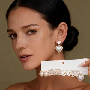 Vintage Elegant Heart Flower Geometric Earrings Studs Alloy Rhinestone Imitation Artificial Pearl Enamel With Silver Earring Post