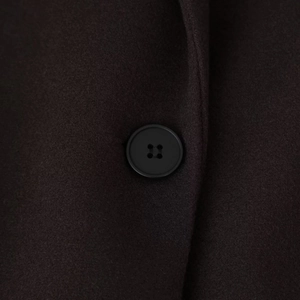 Women long woolen coat in dark brown with button detail and urban style lapel collar