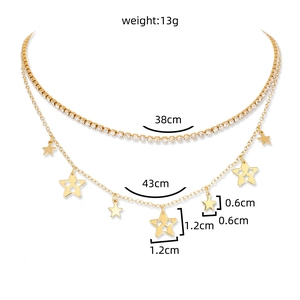 Detailed size chart for the double-layer gold star necklace with rhinestone chain