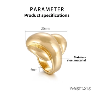 Detail view of gold stainless steel fishnet ring with 29mm top width measurements