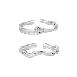 Minimalist S925 sterling silver rings with organic branch shapes and cubic zirconia stones
