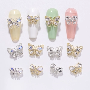 Hollow Alloy Butterfly Nail Art Ornaments With Rhinestones Sparkling Jewelry Charms For Manicure Decoration