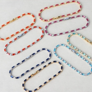 Buntes Zirkonia Tennis Armband Kupfer Vergoldet Rechteck Rund Schmuck Für Frauen