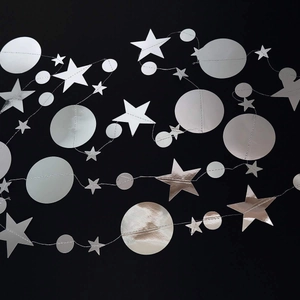 Sparkling silver glitter star and circle dot garland banner for birthday party decoration
