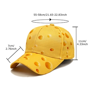 Cheese pattern printed yellow baseball cap with measurements for outdoor leisure wear