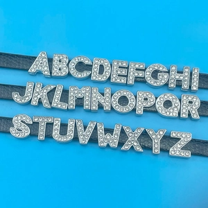 Complete set of 26 silver alloy alphabet slider charms with white rhinestones for DIY jewelry