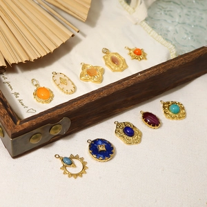 Artistic vintage boho natural stone pendants in golden stainless steel for DIY jewelry