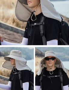 Détails du chapeau de soleil à large bord avec protection du cou et filet aéré