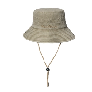 Vintage washed khaki sun hat with Sun Shade embroidery and adjustable chin strap