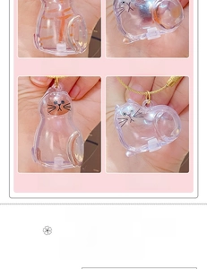 Detail display of four transparent cat-shaped capsule pendants with different cat patterns