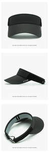 Detail of black breathable mesh visor with white stripes and adjustable velcro strap