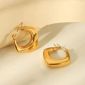 Polished gold geometric chunky hoop earrings in stainless steel for women fashion