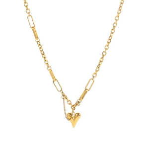 Retro hip-hop titanium steel necklace featuring a heart pendant and mixed link chain