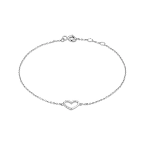 Detail of S925 sterling silver heart bracelet with hollow charm and lobster clasp