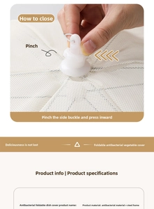 Detailed view of the folding mechanism and steel frame of the white mesh food cover