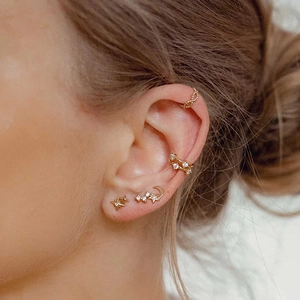 Elegant 925 sterling silver star and moon stud earring set with sparkling crystals