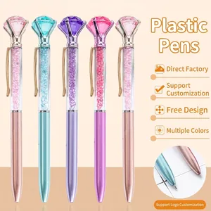 Penna A Sfera Diamante Cristallo Strass Lucidi Rotante Plastica Finitura Metallica Strumento Scrittura Ufficio