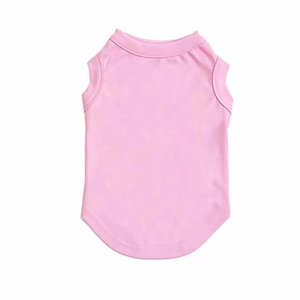 Detail view of the pink cotton pet vest showing the round neck and ribbed trim finishing