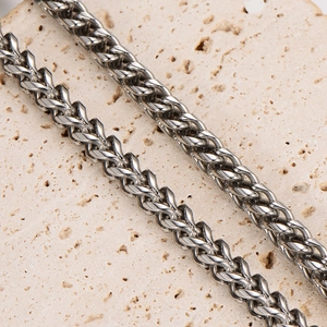 Polished stainless steel braided chain necklace with vintage woven street style texture