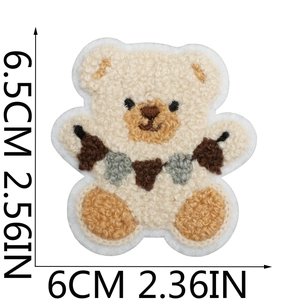 Detailed size chart for bear embroidery patch showing dimensions 6.5cm height and 6cm width