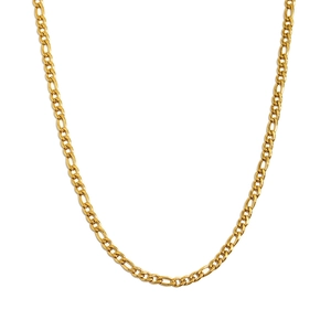 Polished 18K gold plated stainless steel Figaro chain necklace for women on white background