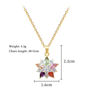 Detailed view of colorful flower pendant necklace with dimensions and weight specs