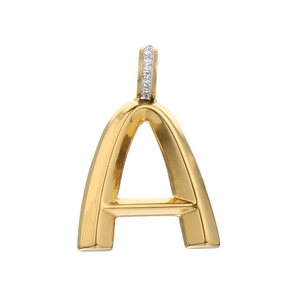Golden letter A pendant in stainless steel with crystal encrusted bail for necklaces