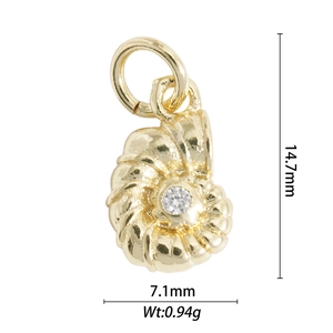 Detailed view of golden conch pendant with zircon stone showing size 14.7x7.1mm