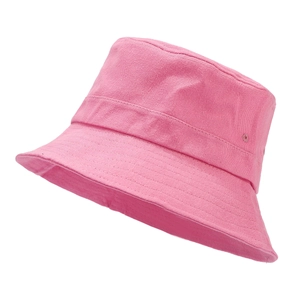 Minimalist pink cotton bucket hat for men and women shown from a 45-degree angle view