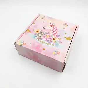 Pink marble unicorn square jewelry gift box with floral design 15x15x5cm