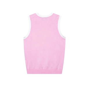 Débardeur en tricot rose avec bordures blanches contrastées au design épuré