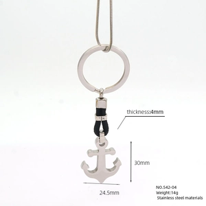 Polished stainless steel anchor pendant keychain with 30mm height and 4mm thickness