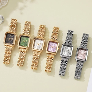 Luxury square quartz watches in gold and silver finish with assorted colorful dials