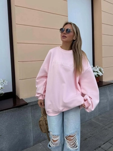 Sweatshirt Femme Rose Pullover Coton Ample Col Rond Brodé Lettre Street Casual Manche Longue Oversize