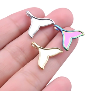 Polished 304 stainless steel whale tail pendants in gold, silver, and rainbow colors