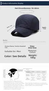 Detailed size chart for winter ear protection baseball cap with measurement guide