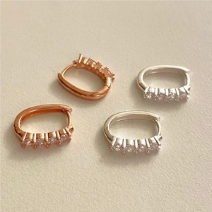 U-shaped 925 sterling silver hoop earrings with clear zircon stones in gold and silver